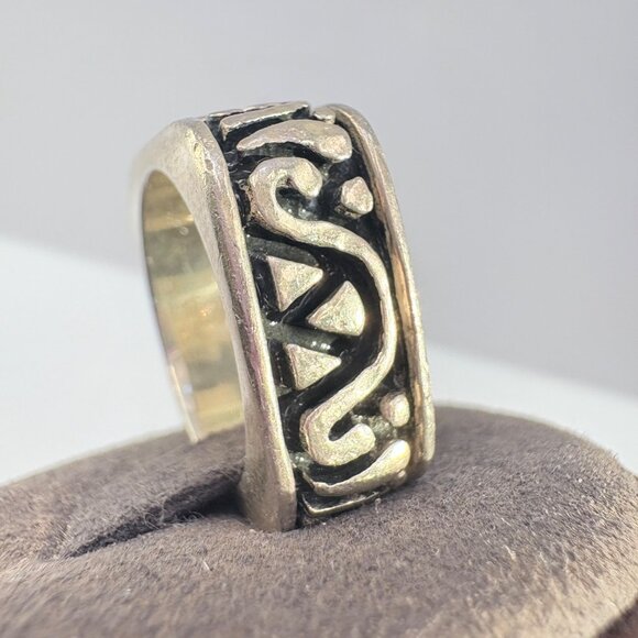 VTG Solid Sterling Silver 925 Scroll Design Squared Band Ring Size 7 - Picture 5 of 9